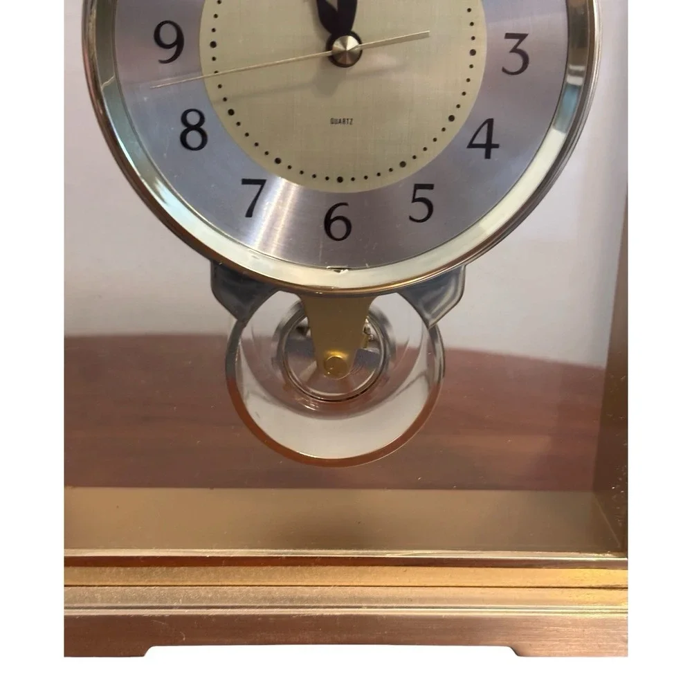 Vintage Howard Miller Clock Quartz Desk Mantle Brass Tone Glass Japan